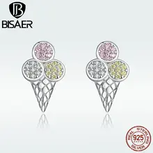BISAER серьги гвоздики милые ювелирные изделия Сладкий для женщин Настоящее 925 пробы серебро мороженое вечерние юбилей мода подарок HSE642