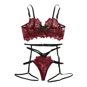 

Sexy Lingerie Hot Erotic Transparent Set Lace Bra Garter Briefs Set Babydoll Mujer Sleepwear Nightwear Ropa Interior Femenina