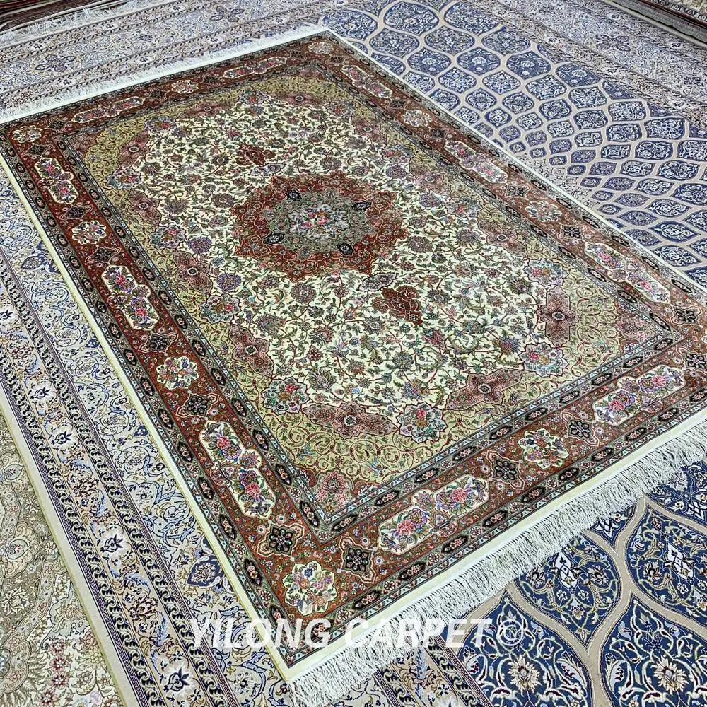 Yilong 5'x8 турецкие ковры ручной Бежевый Цвет Vantage Иран персидский шелковый ковер (SCH098A5x8)