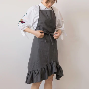 

Cotton Linen Apron Dress Fashion Fishtail Apron Flower Shop Coffee Shop Home Drawing Painting Blouse Kitchen Apron For Woman
