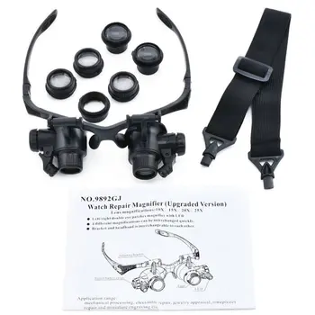 

LED Head-Mounted Magnifier Double Eye Glasses Loupe Lens Jeweler Watch Repair Measurement With LED Lamp