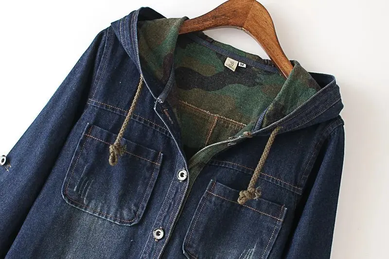 

2019 Spring New Style South Korea Dongdaemun Camouflage Cowboy Long Casual Hooded Coat Women's Korean-style Mid-length Fashion