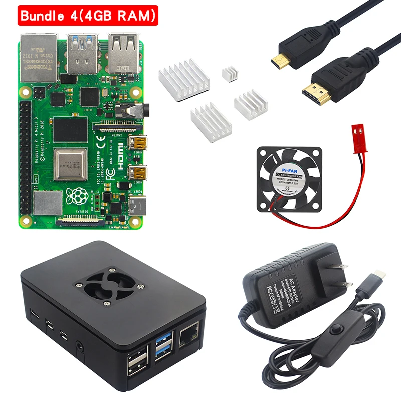 Комплект 4 Raspberry Pi 4 Модель B комплект 2G/4G ram плата+ ABS чехол+ радиатор+ 32/64 sd-карта+ Кабель Micro HDMI+ адаптер питания для Pi 4 4B - Комплект: Комплект 4