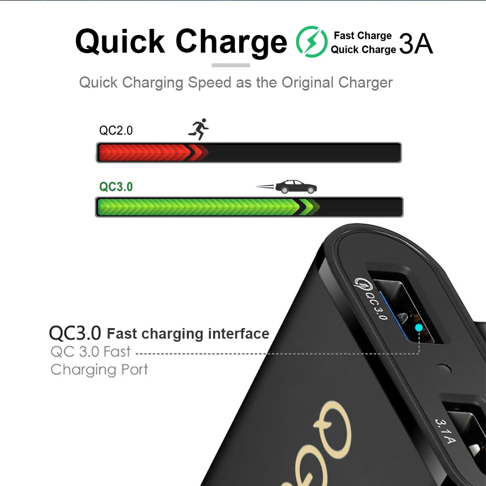 QGEEM 4 USB QC 3,0 Автомобильное зарядное устройство Быстрая зарядка 3,0 телефон автомобильное быстрое переднее заднее зарядное устройство адаптер автомобильное портативное зарядное устройство разъем для iPhone