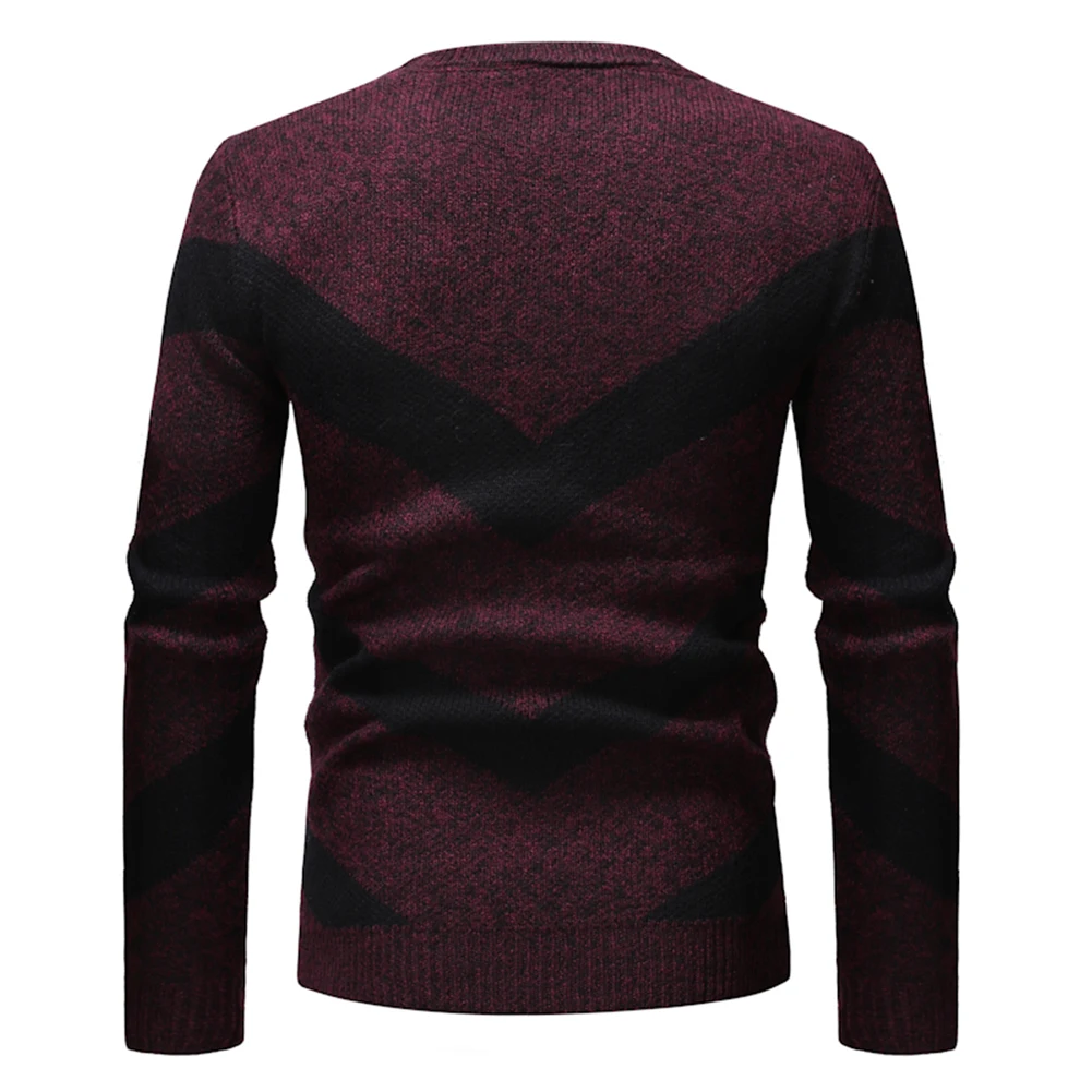 Самая низкая цена мужской цветной блок волнистые полосы круглый вырез длинный рукав свитер тонкий т Джемпер Топ