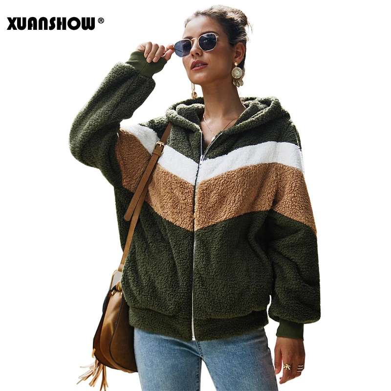  XUANSHOW 2019 Winter Keep Warm Clothes Women Hoodies Sweatshirts Loose Zipper Long Sleeve Pocket St