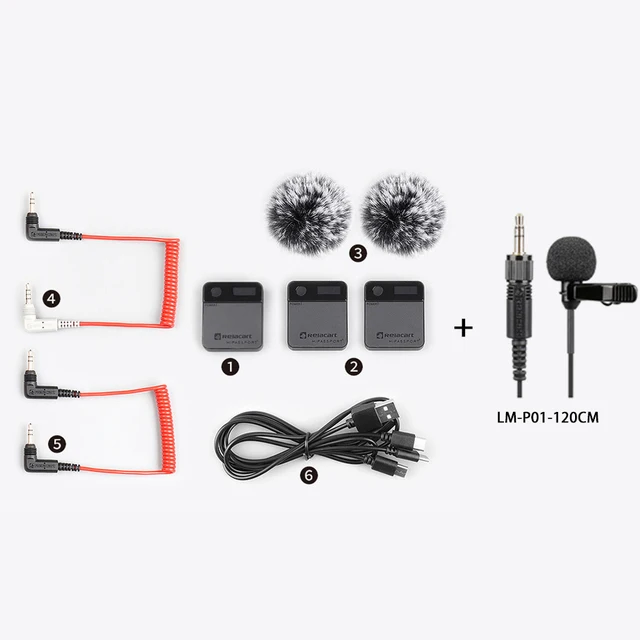 Relacart MI1 MI2 Lavalier Wireless Microphone System Transmitter Kit Vlog Video Recording Studio Mic for DSLR Camera Smartphone 