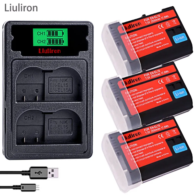 Bateria EN EL15 EN-EL15A ENEL15 EN-EL15 Батарея пакет для Nikon D500 D600, D610 D750 D7000 D7100 D7200 D800 D800E D810 D810A& 1 v1 - Цвет: charger and 3battery