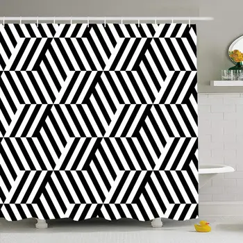 

Shower Curtain Set with Hooks 72x72 Regular Basic Geometric Cube Modern Op Seamless Pattern Shape Hexagon Signs Symbols Textures