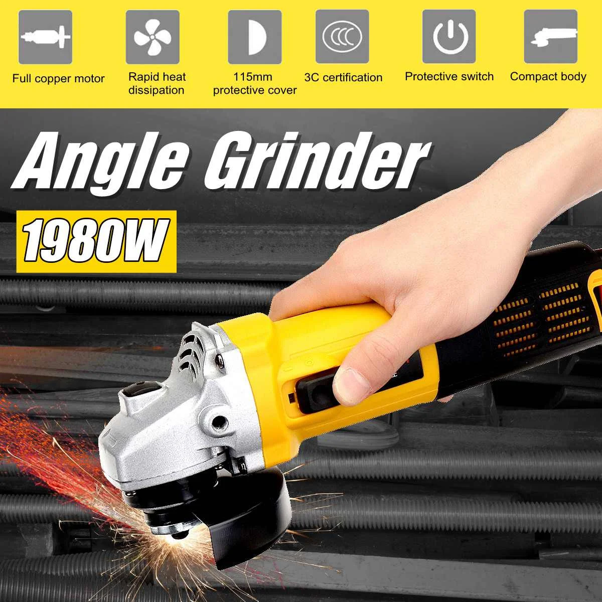 

1980W 11000r/min Multi-functional Electric Angle Grinder Polishing Machine Household Cutting Machine For Metal Woodworking