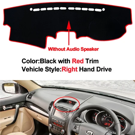 Авто внутренняя панель приборов покрытие тире коврик накидка ковер Dashmat подушка 2 слоя для Kia Sorento 2009 2010 2011 2012 LHD RHD - Название цвета: RHD-Red-No-Speaker