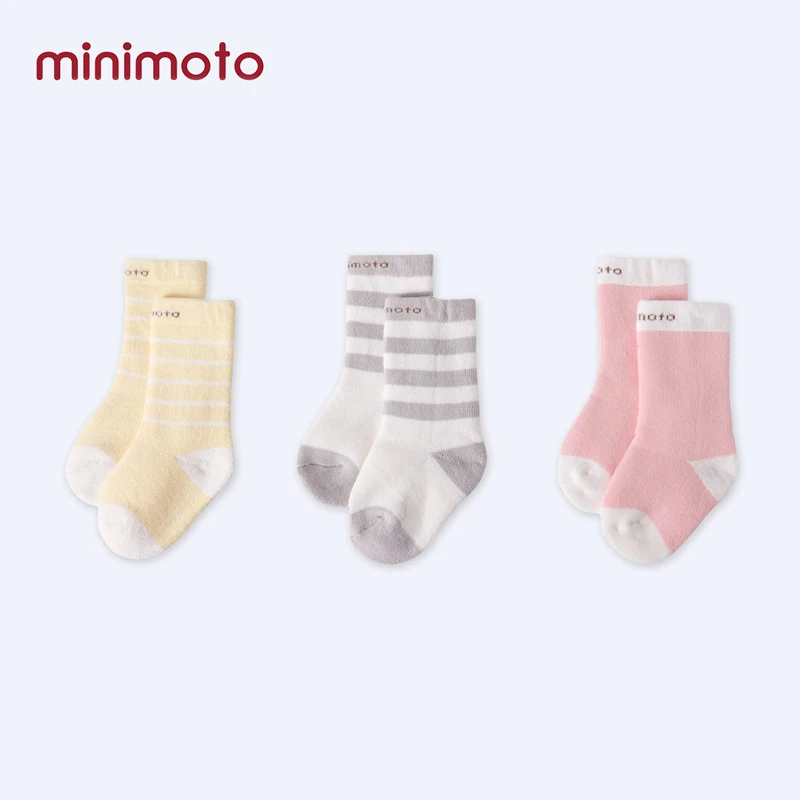 006 Одежда от Minimoto, 0-3 лет старый детские теплые хлопковые гольфы в полоску простые носки 3 пар/компл. идеально подходит для зимы/осень/весна - Цвет: 006