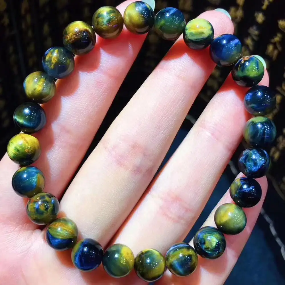 

8mm Natural Blue Yellow Pietersite Women Men Bracelet Gemstone Crystal Round Beads Chatoyant Cat Eye Namibia Certificate AAAAA