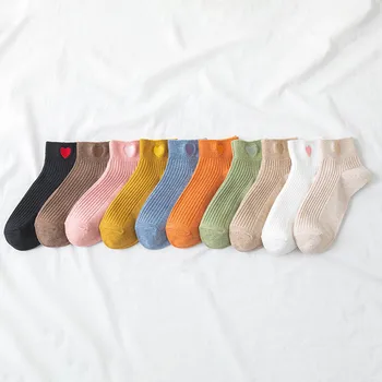 

Simple Fresh Cute Socks Embroidery Heart/Love Korean Style Ankle Socks Woman Calcetines Divertido Skarpetki Crew Sokken Skarpety