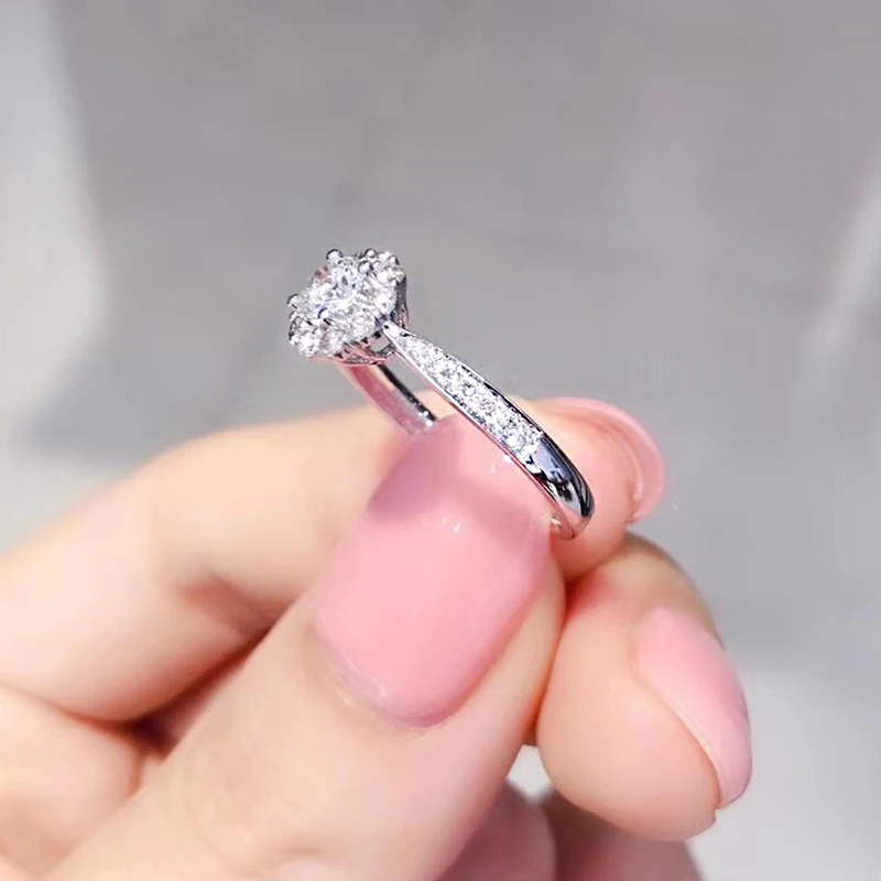 AEAW БРЭНД алмазные лотоса кольцо класса люкс из белого золота 18 карат 0.3CT кольцо с бриллиантом-цветком Обручение для Для женщин