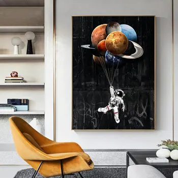 

Cartoon Posters and Prints Abstract Astronaut Wall Art Canvas Painting Wall Art Pictures for Living Room Home Decor (No Frame)