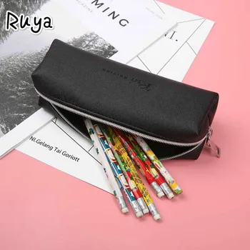 

Black Leather Pencil Case bag Capacity Business Pencilcase For Kids School Office Gift Supplies Creative Stationery kalem kutusu