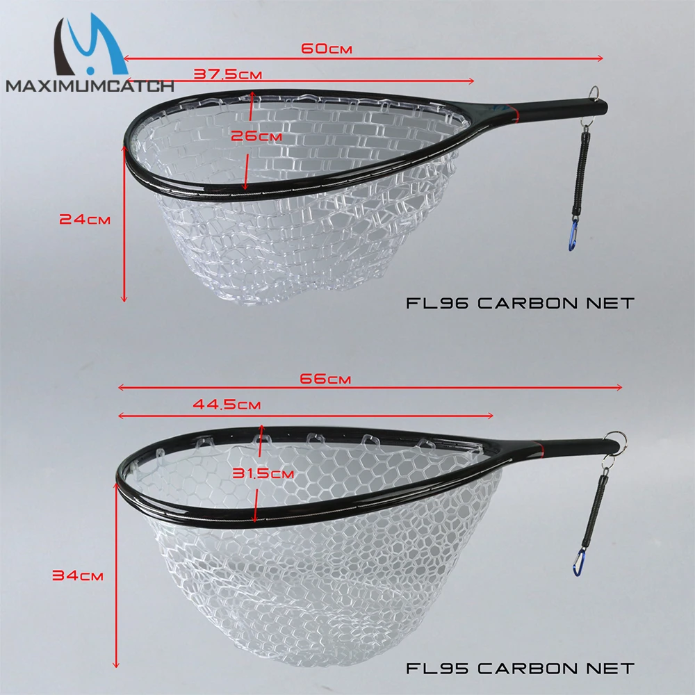 US $66.90 Maximumcatch Fishing Landing Net Carbon Fiber Frame with Clear Rubber Hand Net Light Weight Strong