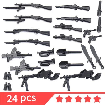 Military Assembly Weapons WW2 Crooked Handle Guns Building Block Army Engineer Shovel Soldier Equipment Moc Model Child Gift Toy no box-W23