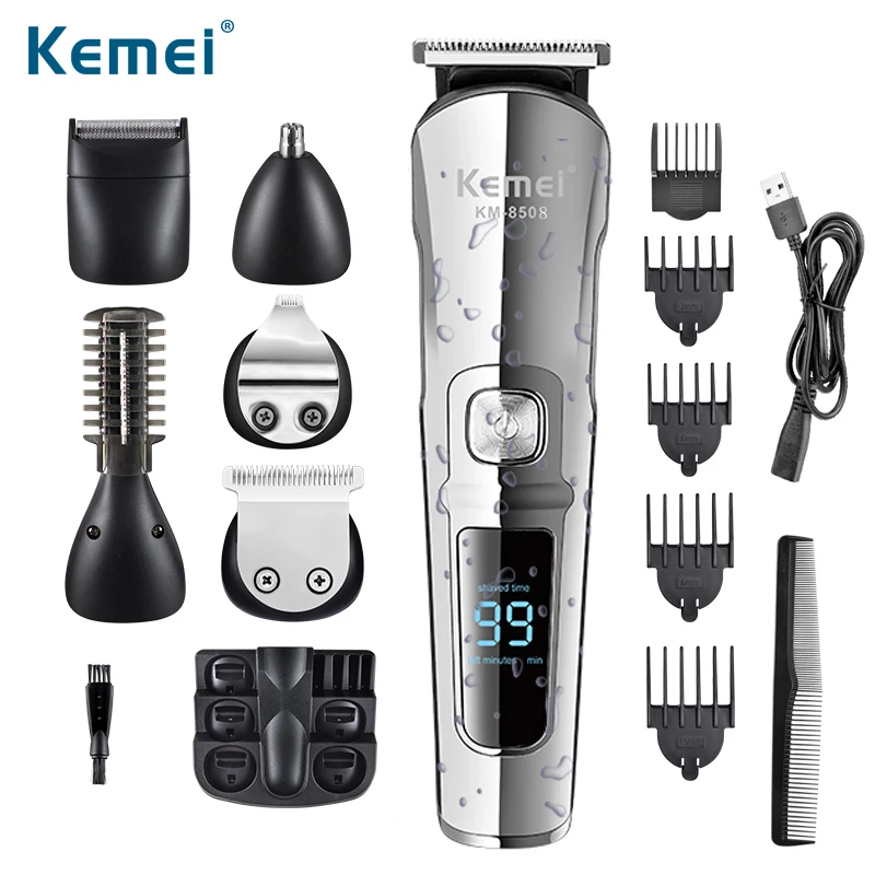 Kemei-cortadora de pelo profesional para hombre, cortadora de pelo eléctrica, resistente al agua, 6 en 1, para Barba