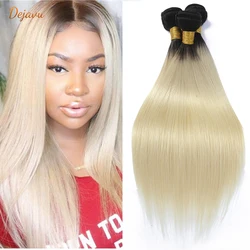 Dejavu 1B 613 Ombre Blonde Brazilian Straight Hair Bundles 2 Tone Dark Roots Platinum Remy Human Hair Weave 1/3/4 Bundles