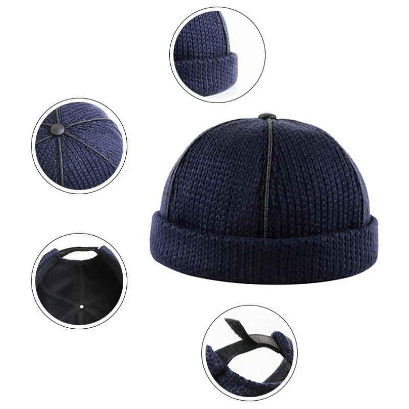 Autumn Winter Men Women Knitted Hat Warm Beanie Skullcap Sailor Cap Cuff Brimless Retro Navy Style Beanie Hat