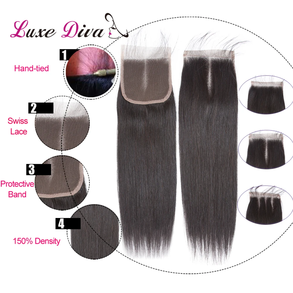 Luxediva пряди для волос с закрытием перуанские пучки прямых и волнистых волос с закрытием человеческие пряди для волос с закрытием NoRemy Hair