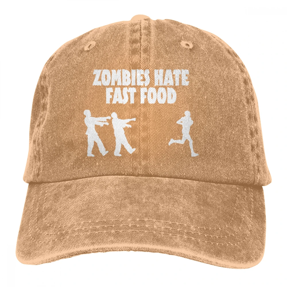 Zombies Hate фаст-фуд Casquette черные унисекс Мужские Женские джинсовые бейсболка с ремешком кепки Регулируемый Гольф папа шляпа - Цвет: Хаки