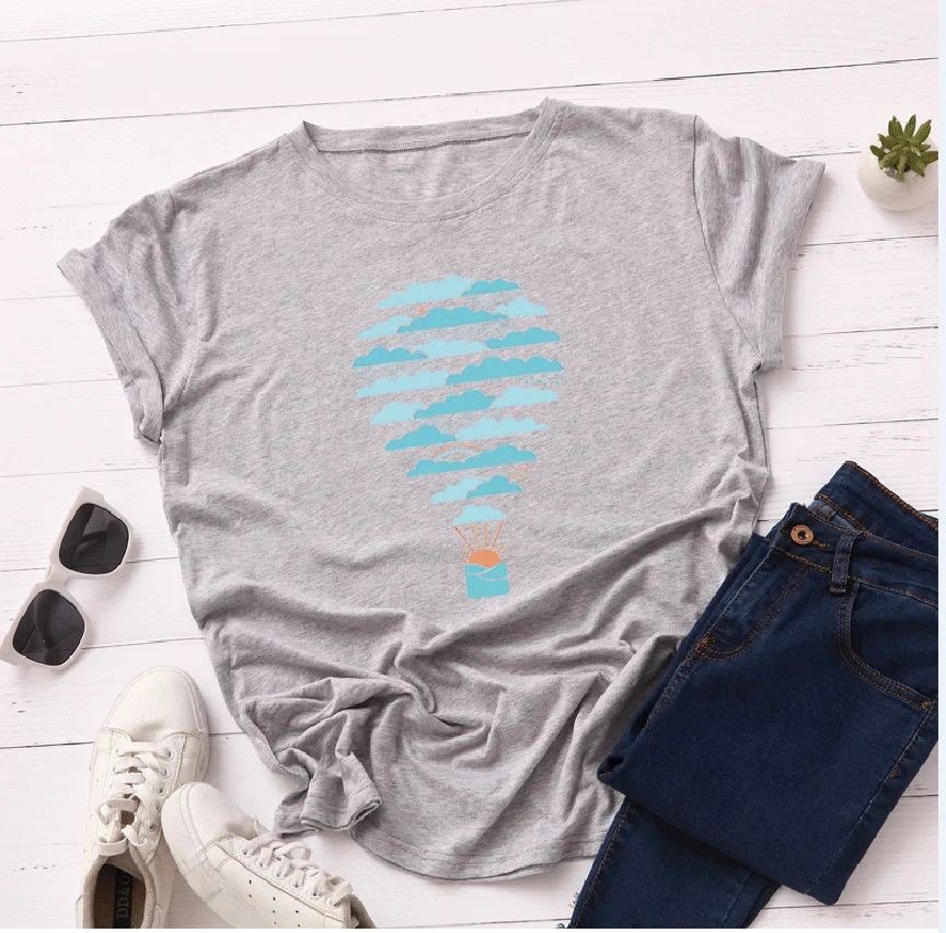 Хлопковая футболка с круглым воротником и парашютом - Цвет: Серый