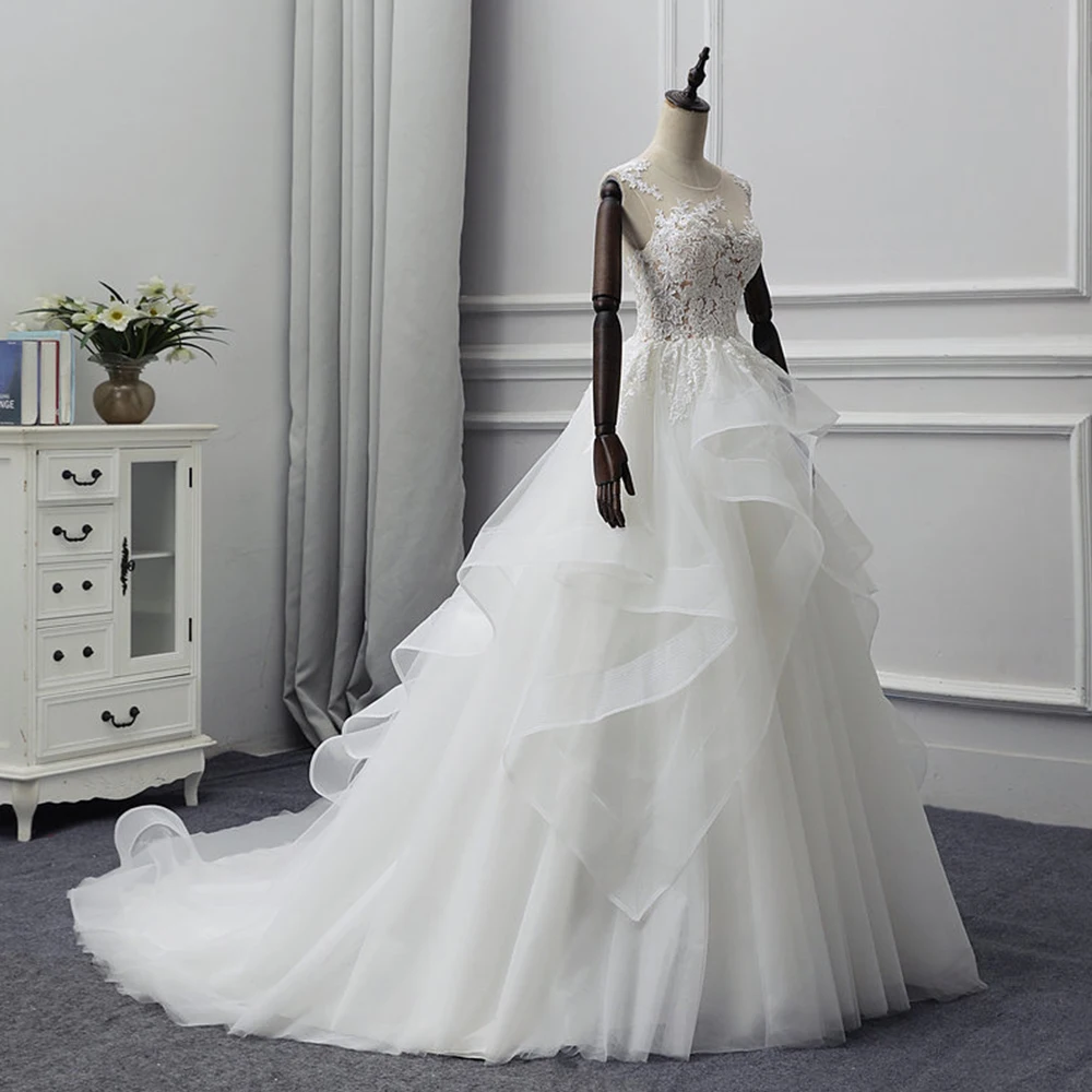 Vestido de Novia Appliques Tulle Luxury Ball Gown Wedding Dress Princess Robe de Mariee O-neck Abito da Sposa Bridal Gown