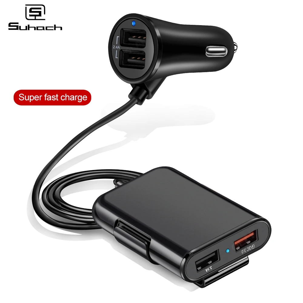 Автомобильное зарядное устройство с 4 USB-портами и поддержкой быстрой зарядки 36
