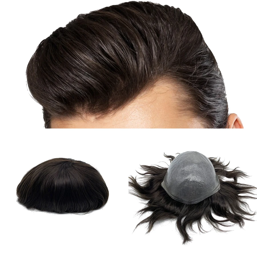 Тонкая кожа основа человеческих волос мужские парики Кожа Замена волос мужской парик