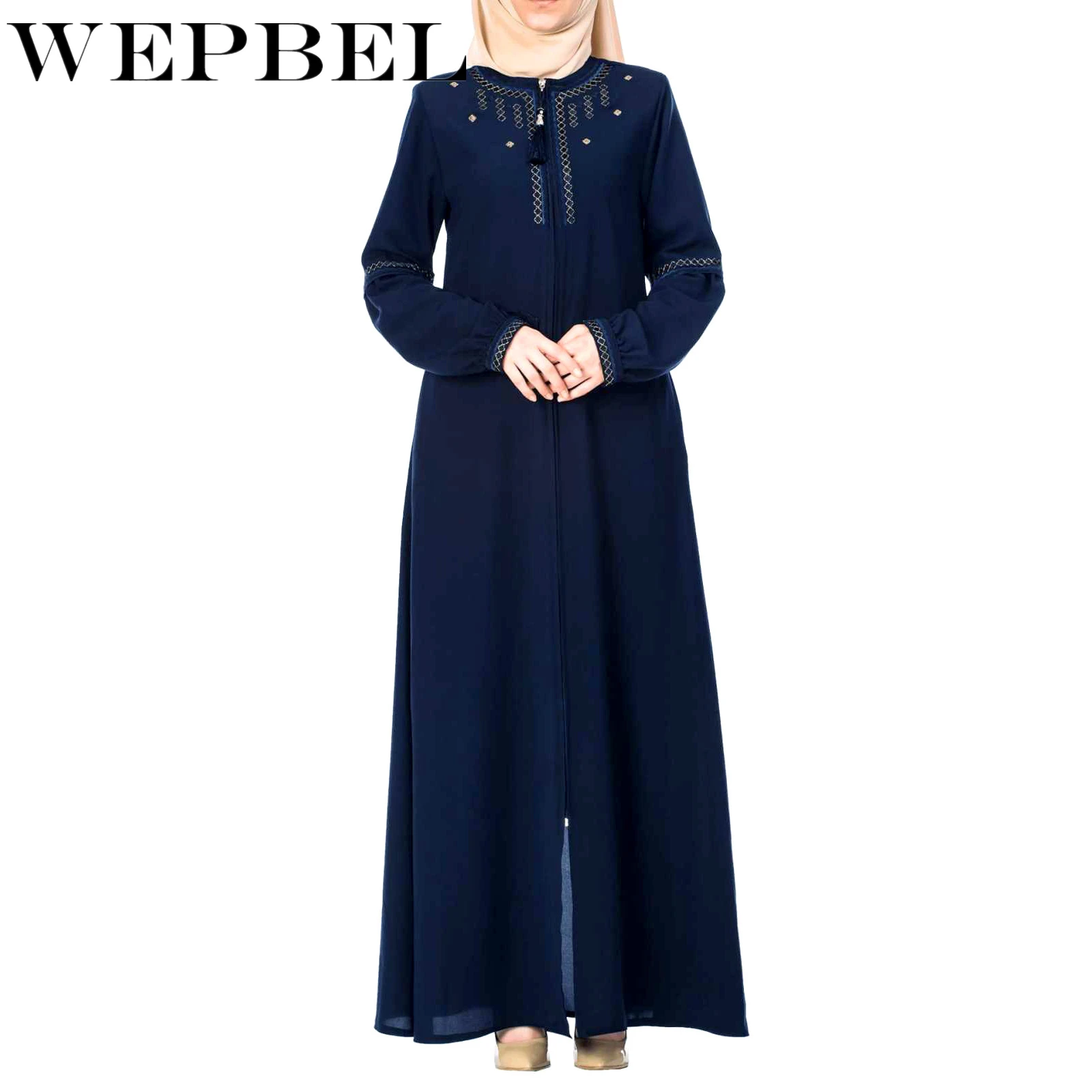 WEPBEL Fashion Women Pure Color O-neck Turkish Robes Long Sleeve Plus Size Loose Abaya S-5XL Arab Dubai Muslim Dress WEPBEL Fashion Women Pure Color O-neck Turkish Robes Long Sleeve Plus Size Loose Abaya S-5XL Arab Dubai Muslim Dress