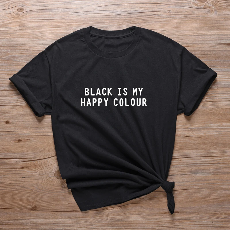 Женская футболка со слоганом Black Is My Happy Color женские винтажные хлопковые топы