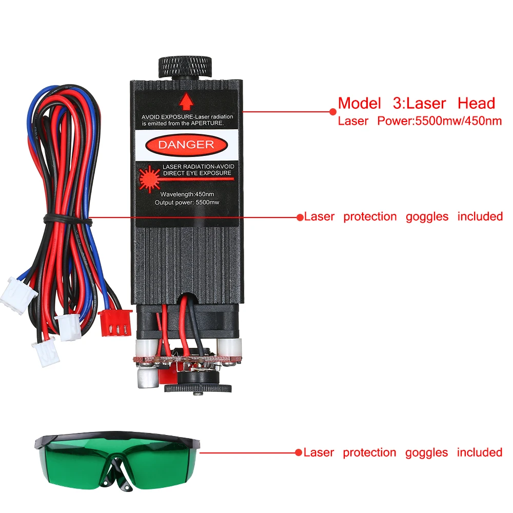 Лазерный модуль с очками лазерная головка 5500 МВт 2500 мвт 500 мВт Фокусируемый лазерный гравер часть для гравировки ЧПУ DIY гравировальный станок