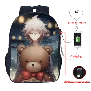 

Men Women Boys Girls Danganronpa Backpack USB Charging Double Pocket School Backpack Fashion Laptop Backpack Teens Backpacks