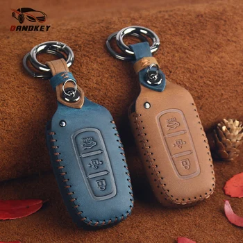 

Dandkey Leather Car Key Case Fob Cover 3 Buttons Flip Key For Hyundai Equus Genesis Veloster For KIA Sportage Forte Optima Azera