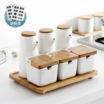 

Ceramic flavoring bottle can seasoning box oil bottle vinegar pot soy sauce pot storage condiment tank salt pepper shaker set
