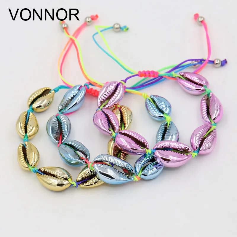 Женские летние пляжные аксессуары из натуральной ракушки 2 шт.|Плетеные браслеты|