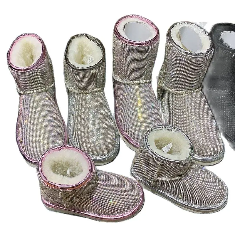 

5899 New Fashion 24-43 Size Children Winter Shoes Fur One Sequin Short Tube Women's Thick Soled Warm Versatile Snow Boots