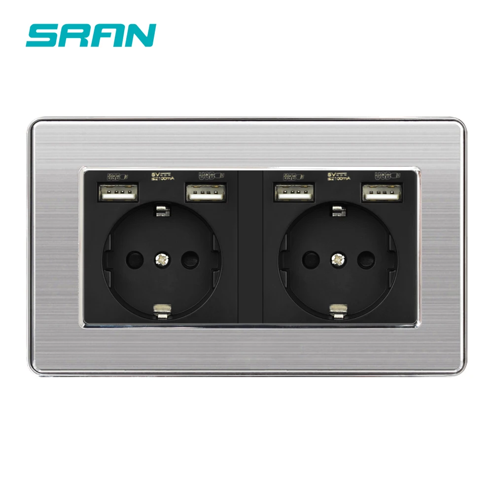 SRAN стены 16A ЕС Стандартный многоходовой Розетка с usb розеток 146 мм * 86 нержавеющая