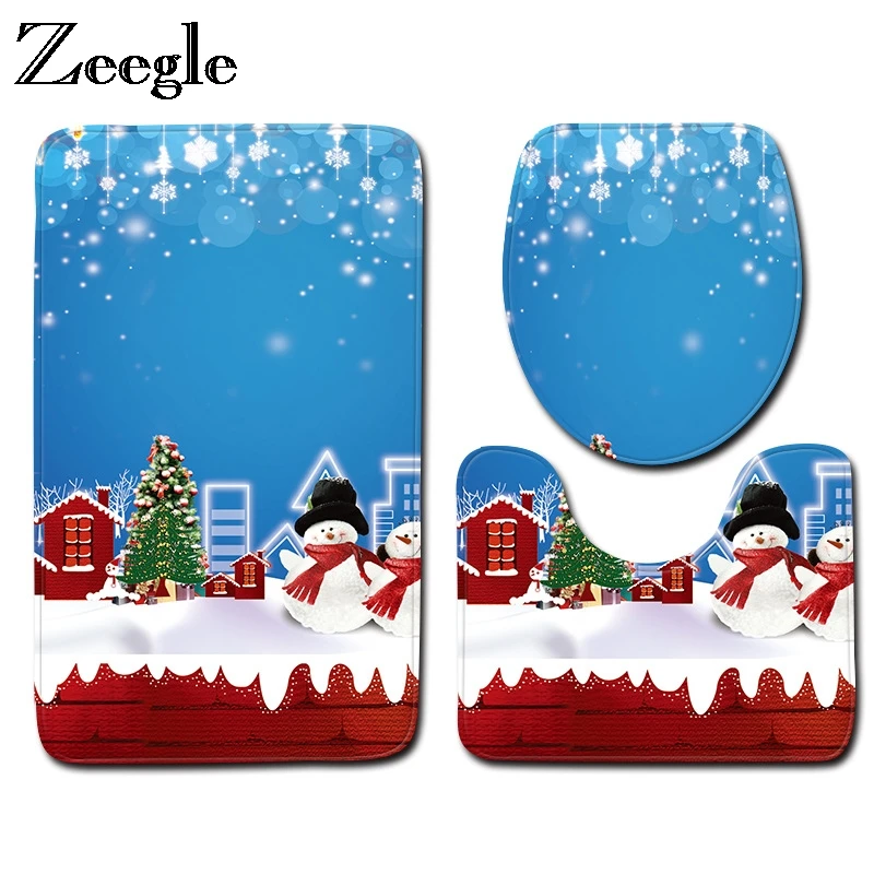 Zeegle 3 шт./компл. Ванная комната коврик пижамный комплект на Рождество, декоративные напольные ковры мягкое сиденье для унитаза крышка абсорбент Ванная комната ковролин коврик для ванной