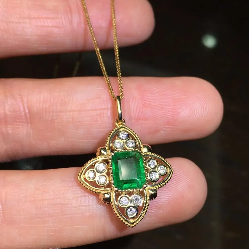 P324 ювелирные изделия 18 К желтое золото AU750 G18K натуральный 1.16ct Изумруд Подвеска