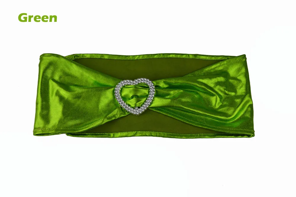 green Hot Wedding/Baptism/Conference/Banquet Party Favor 50pcs/lot Gold/Silver Metallic Stretch Chair Sash Band With Heart Buckle - Цвет: green