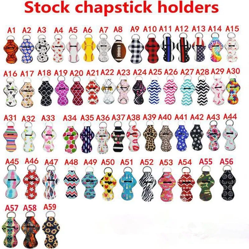 

Monogram 25pcs/lot Neoprene Keychain Chapstick Holder Lip Balm Holder Vinyl Blanks 59 Styles