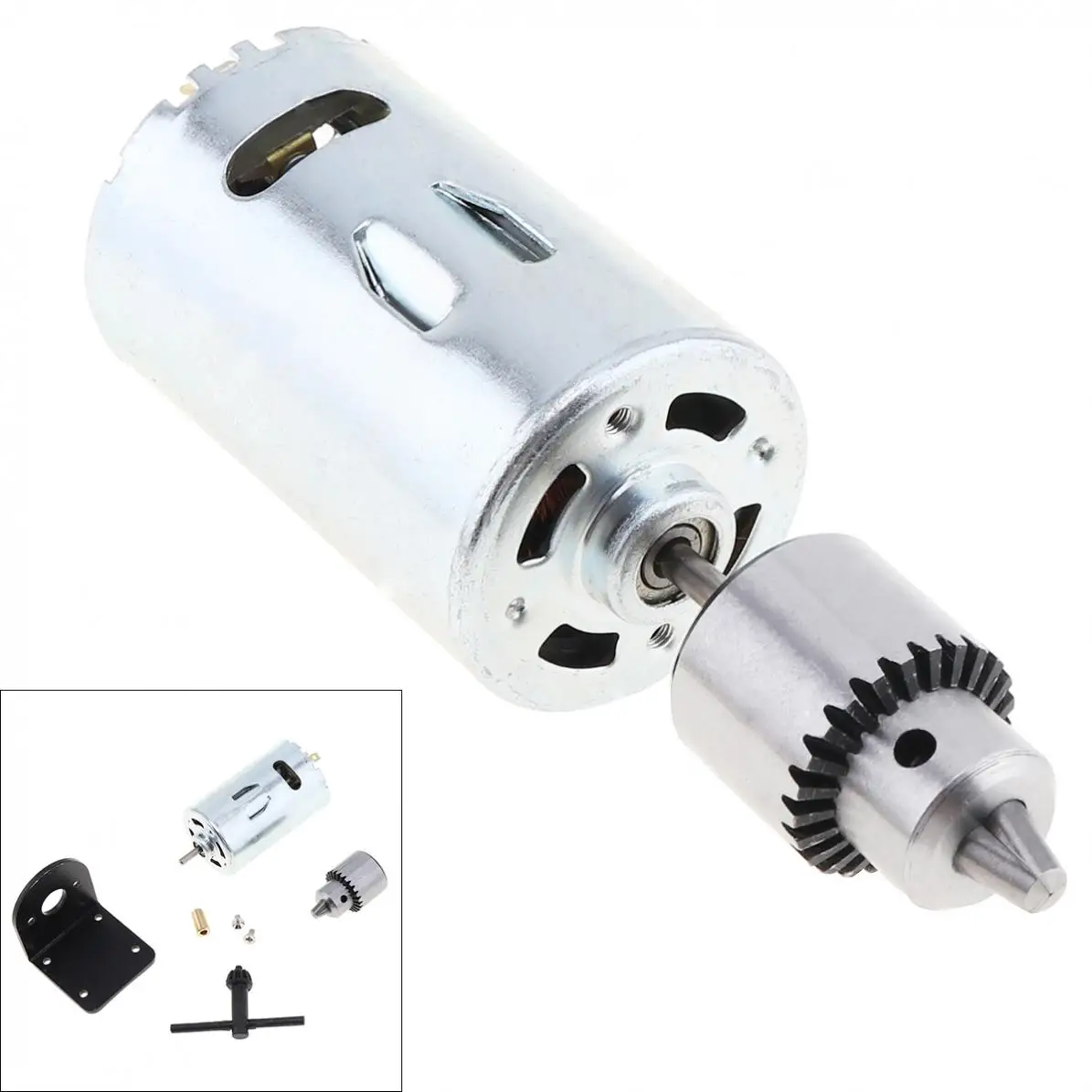 DC Electric Drill 12V-36V 555 Motor Bench with 0.3-4mm JTO Chuck and Mounting Bracket Lathe Press Tool Set | Инструменты