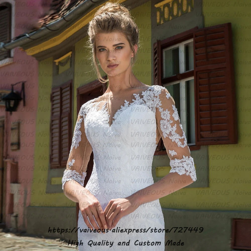 Vestido Novia, свадебное платье с длинным шлейфом, богемное свадебное платье с рукавами, романтическое кружевное свадебное платье русалки, Robe Mariage