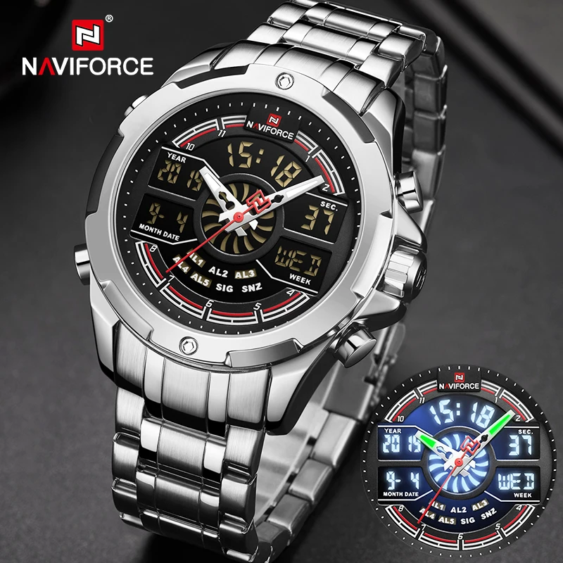 Часы наручные NAVIFORCE Мужские кварцевые Роскошные водонепроницаемые аналоговые