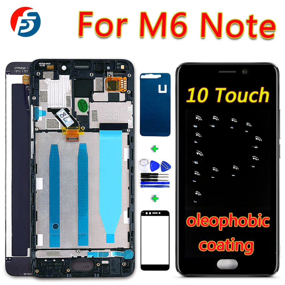 

100% Tested 5.5 inch Touch Screen For Meizu M6 Note LCD Display Digitizer Assembly Frame with Oleophobic Coating 10 Multi-Touch
