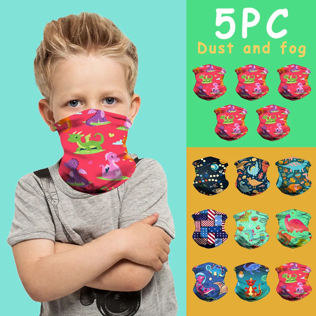 

Children's Print Respirator Protect Neck Windproof Sunscreen Outdoor Scarf 5PCS